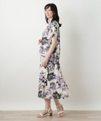 花柄クルーネックブラウス