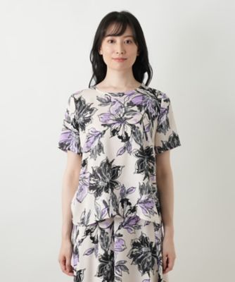 花柄クルーネックブラウス