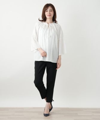 刺繍フレアスリーブブラウス【Leilian WHITE