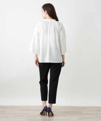 刺繍フレアスリーブブラウス【Leilian WHITE