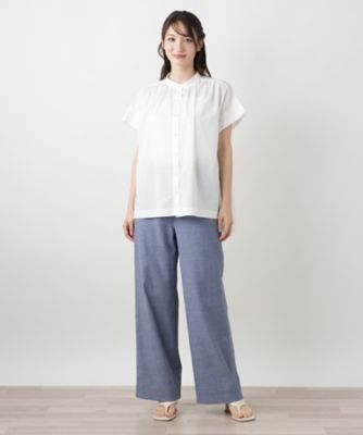 スタンドカラーギャザーブラウスＬｅｉｌｉａｎ　ＷＨＩＴＥ　ＬＡＢＥＬ】