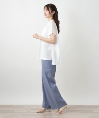 スタンドカラーギャザーブラウスＬｅｉｌｉａｎ　ＷＨＩＴＥ　ＬＡＢＥＬ】