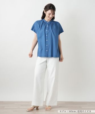 スタンドカラーギャザーブラウスＬｅｉｌｉａｎ　ＷＨＩＴＥ　ＬＡＢＥＬ】