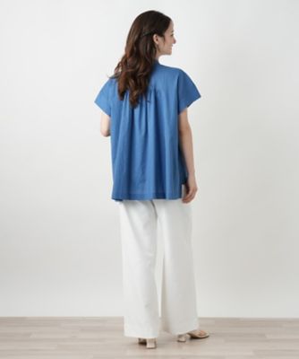スタンドカラーギャザーブラウスＬｅｉｌｉａｎ　ＷＨＩＴＥ　ＬＡＢＥＬ】
