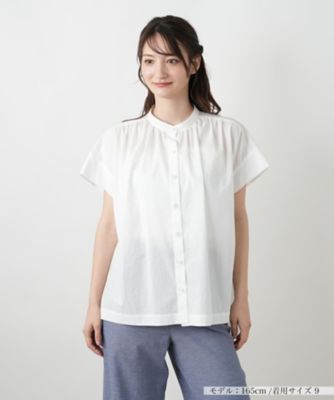 スタンドカラーギャザーブラウスＬｅｉｌｉａｎ　ＷＨＩＴＥ　ＬＡＢＥＬ】