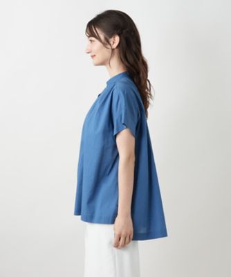 スタンドカラーギャザーブラウスＬｅｉｌｉａｎ　ＷＨＩＴＥ　ＬＡＢＥＬ】