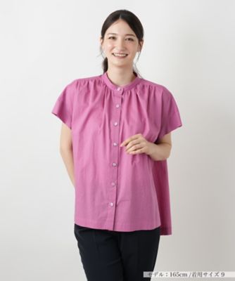 スタンドカラーギャザーブラウスＬｅｉｌｉａｎ　ＷＨＩＴＥ　ＬＡＢＥＬ】