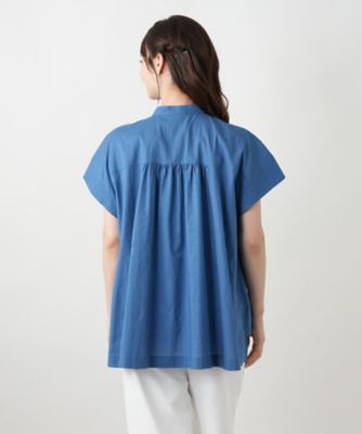 スタンドカラーギャザーブラウスＬｅｉｌｉａｎ　ＷＨＩＴＥ　ＬＡＢＥＬ】