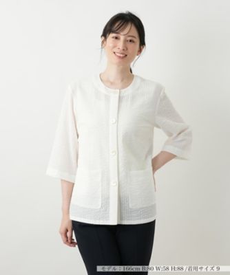 Leilian ホワイト ノーカラージャケット ノーカラージャケット【Leilian WHITE LABEL