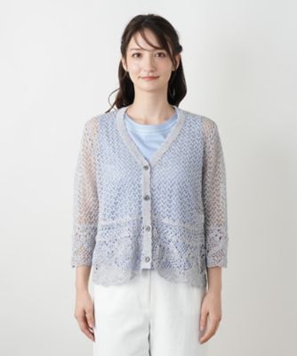 かぎ編みＶネックカーディガン【Ｌｅｉｌｉａｎ　ＷＨＩＴＥ　ＬＡＢＥＬ】