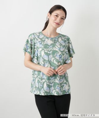 ＜Leilian (Women)＞プリントフレアスリーブカットソー【Ｌｅｉｌｉａｎ　ＷＨＩＴＥ　ＬＡＢＥＬ】
