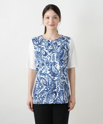 ペイズリー柄プリントカットソー【Leilian WHITE
