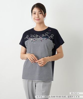 ＜Leilian (Women)＞ボーダー切替Ｔシャツ【Ｌｅｉｌｉａｎ　ＷＨＩＴＥ　ＬＡＢＥＬ】