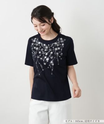 ＜Leilian (Women)＞スパンコール刺繍Ｔシャツ【Ｌｅｉｌｉａｎ　ＷＨＩＴＥ　ＬＡＢＥＬ】