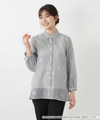 ＜Leilian (Women)＞刺繍ボーダーブラウス【Ｌｅｉｌｉａｎ　ＷＨＩＴＥ　ＬＡＢＥＬ】