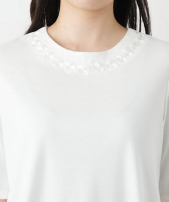 刺繍クルーネックカットソー【Leilian WHITE