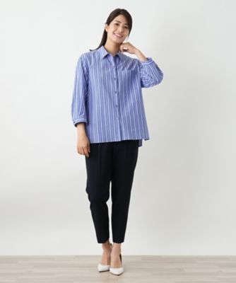 ストライプ七分袖ブラウス【Leilian WHITE LABEL 