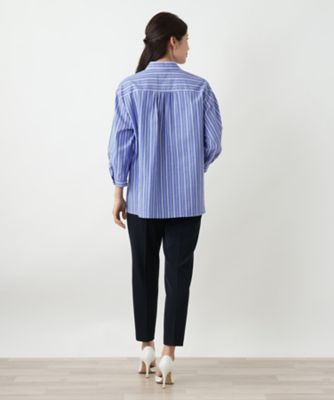 ストライプ七分袖ブラウス【Leilian WHITE LABEL 