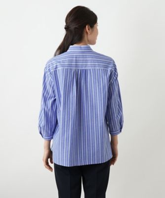 ストライプ七分袖ブラウス【Leilian WHITE