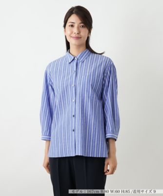 ＜Leilian (Women)＞ストライプ七分袖ブラウス【Ｌｅｉｌｉａｎ　ＷＨＩＴＥ　ＬＡＢＥＬ】
