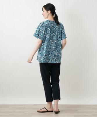 【新品】定価42,900円　レリアン　ペイズリー柄半袖ブラウス　グリーン　13＋ ペイズリー柄ブラウス【Leilian WHITE LABEL