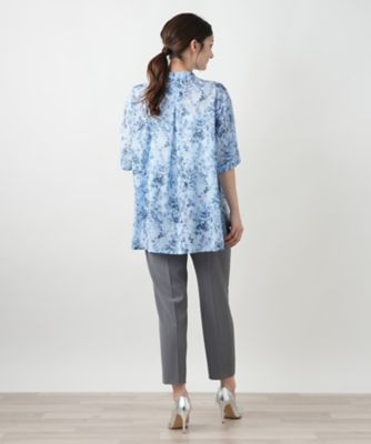 花柄スタンドカラーブラウス【Leilian WHITE LABEL