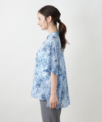 Leilian / レリアン 花柄スタンドネックブラウス 花柄スタンドカラーブラウス【Leilian WHITE LABEL】|レリアン