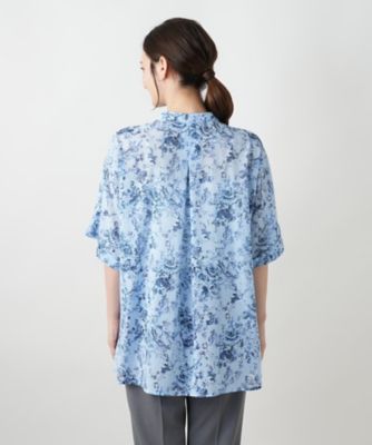 花柄スタンドカラーブラウス【Leilian WHITE LABEL