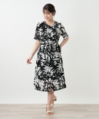 リーフ柄フレアワンピース【Ｌｅｉｌｉａｎ　ＷＨＩＴＥ　ＬＡＢＥＬ】