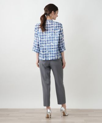 Leilian / レリアン フラワーチェックブラウス【Leilian WHITE LABEL】 フラワーチェックブラウス【Leilian WHITE