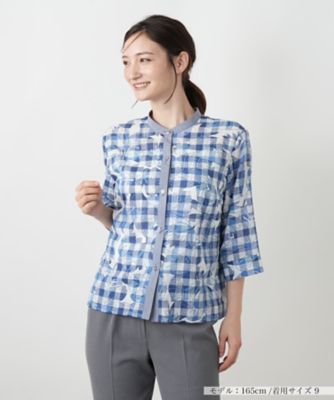 Leilian / レリアン フラワーチェックブラウス【Leilian WHITE LABEL】 フラワーチェックブラウス【Leilian WHITE