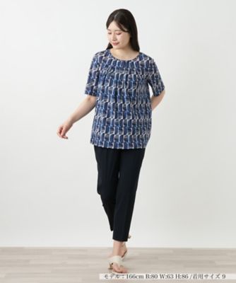 幾何学柄タックカットソー【Leilian WHITE LABEL