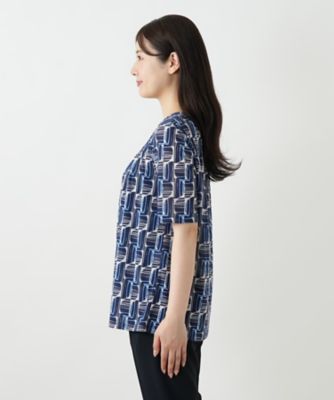 幾何学柄タックカットソー【Leilian WHITE LABEL