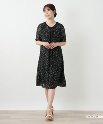 レリアン　極美品　ワンピース プリントギャザーワンピース【Leilian WHITE