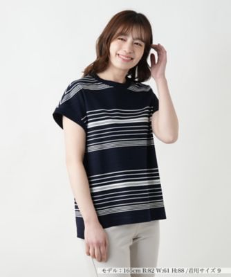 23区 コットンポンチコンビジャージー ペプラム カットソー 44 新品 洗える】コットンポンチコンビジャージー ペプラム カットソー