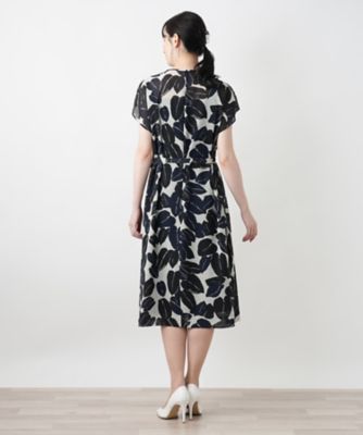 リーフ柄フレアワンピース【ＲＯＣＨＡＳ　Ｐｒｅｍｉｅｒｅ】