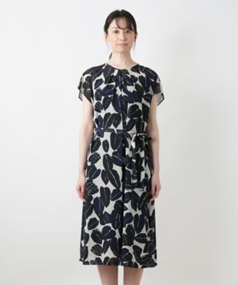 リーフ柄フレアワンピース【ＲＯＣＨＡＳ　Ｐｒｅｍｉｅｒｅ】