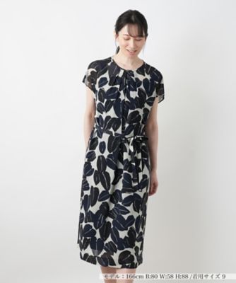 ＜Leilian (Women)＞リーフ柄フレアワンピース【ＲＯＣＨＡＳ　Ｐｒｅｍｉｅｒｅ】