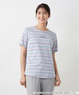 ＜Leilian (Women)＞マルチボーダーカットソー【ＭＵＳＥ　ＢＹ　ＲＯＣＨＡＳ　Ｐｒｅｍｉｅｒｅ】
