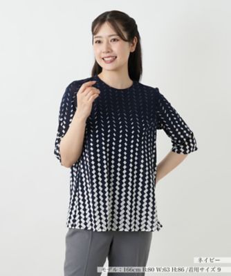 ＜Leilian (Women)＞幾何学柄ノーカラーブラウス