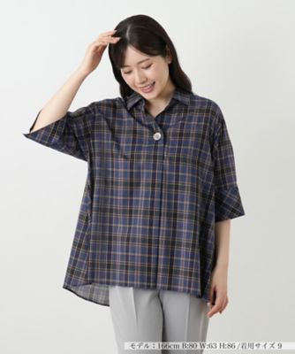 ＜Leilian (Women)＞チェックブラウス【Ｌｅｉｌｉａｎ　ＷＨＩＴＥ　ＬＡＢＥＬ】