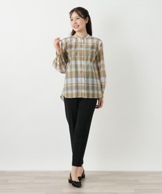 チェックバンドカラーブラウス【Leilian WHITE LABEL 