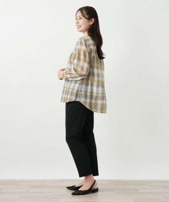 Leilian / レリアン チェックバンドカラーブラウス【Leilian WHITE LABEL】 セール】 チェックバンドカラーブラウス【Leilian WHITE LABEL