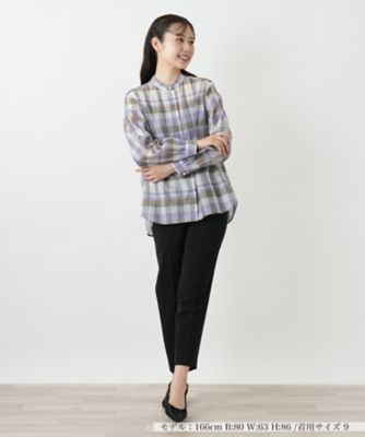 チェックバンドカラーブラウス【Leilian WHITE LABEL 