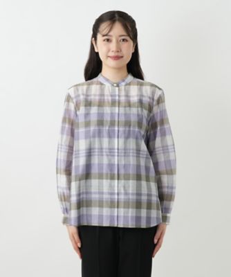 チェックバンドカラーブラウス【Leilian WHITE LABEL 