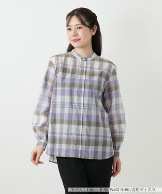 Leilian (Women)/レリアン チェックバンドカラーブラウス【Ｌｅｉｌｉａｎ　ＷＨＩＴＥ　ＬＡＢＥＬ】
