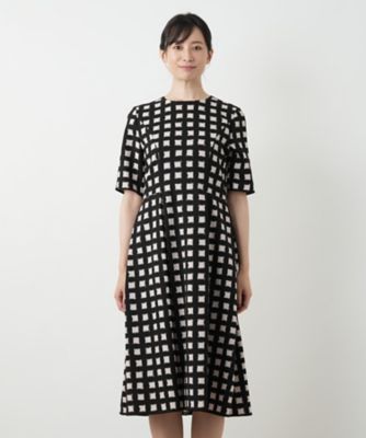レリアン ロシャス ブルー系格子柄 長袖フレアワンピース11L レリアン ロシャス ブルー系格子柄 長袖フレアワンピース11L