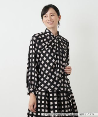 日本製【Leilian】総柄ボウタイ半袖ブラウス　フロントプリーツ　SIZE13 ボウタイ風格子柄ブラウス | Leilian (Women)/レリアン | 三越