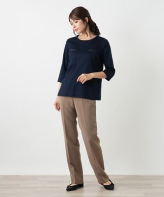 くすみブルー　レリアン　トップス ストライプ七分袖ブラウス | Leilian (Women)/レリアン | 三越