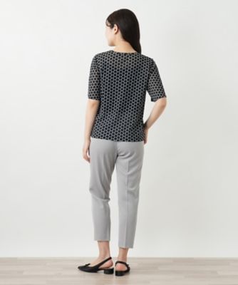 ネイビー　ドット　レリアン　トップス ドット柄クルーネックカットソー | Leilian (Women)/レリアン